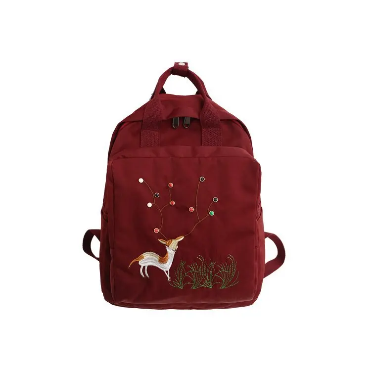

Antique feeling sweet girl embroidery deer backpack college wind simple literary wind versatile student schoolbag