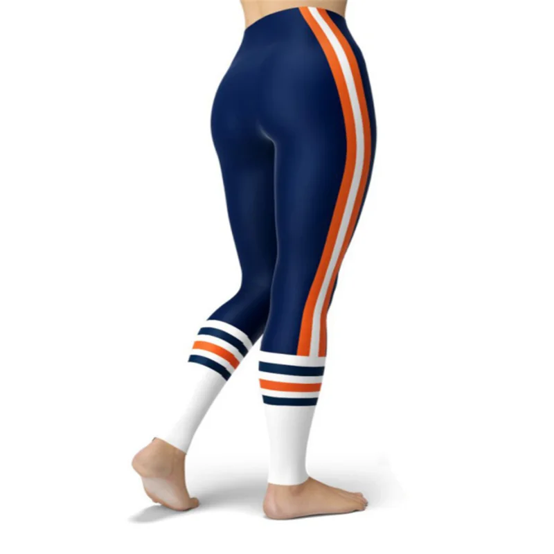 

USA Size Women's Leggings Seamless Sexy 3D Lady Yoga Pants Blue Orange White Stitching Orange White Stripes Print Streetwear