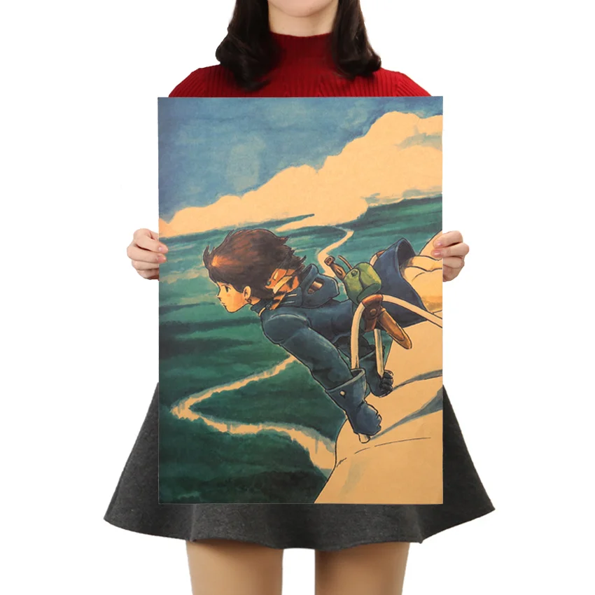 TIE LER Hayao Miyazaki Anime Movie Poster Home Decor Wall Sticker Kraft Paper Poster Cafe Bar Poster Retro Wall Sticker