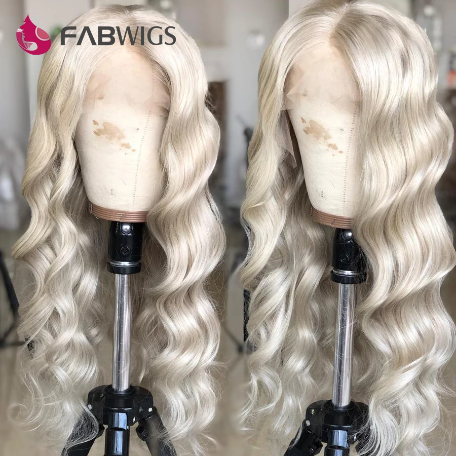 Fabwigs 180% Плотность пепепельный светлый кружевной фронтальный парик из