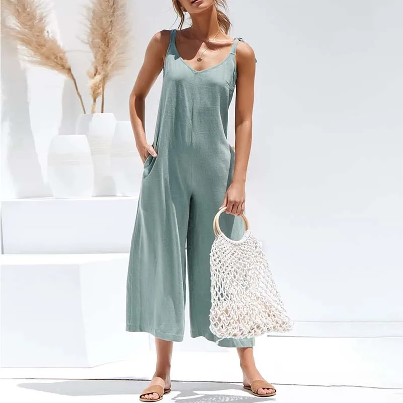 

Summer Solid Color Jumpsuit Women Clothes Sexy Sleeveless Sling Overalls Rompers Casual Loose Streetwear Jumpsuits