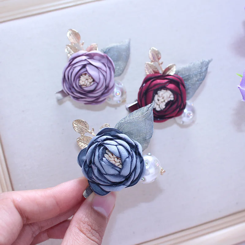 Роскошная тканевая брошь в виде цветка короткая булавка на воротнике жемчужная