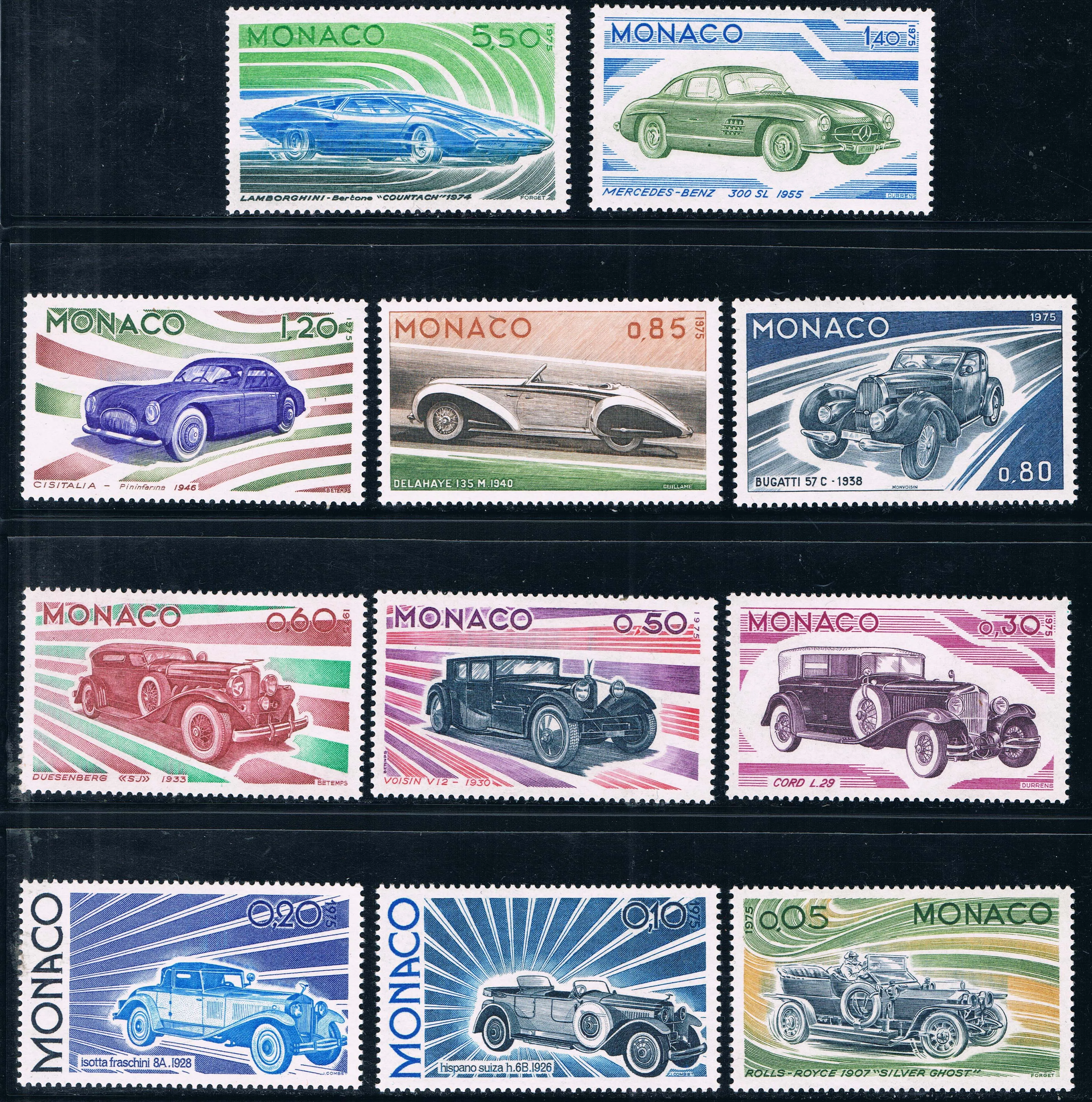 

11Pcs/Set New Monaco Post Stamp 1975 Car Automobile Linear Evolution History Sculpture Stamps MNH