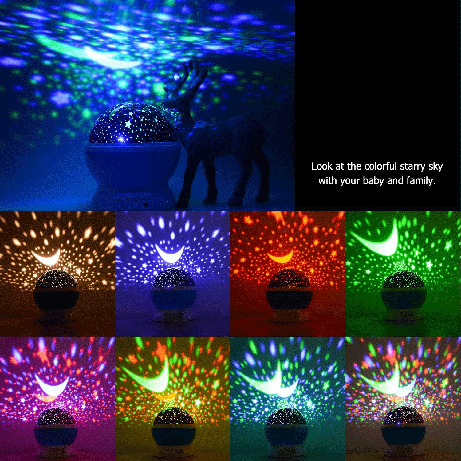 

Galaxy Starry Sky LED Night Light Rotating Star Moon Planetarium Projector Moon Light Lamp Home Bedroom Decor Children Kids Gift