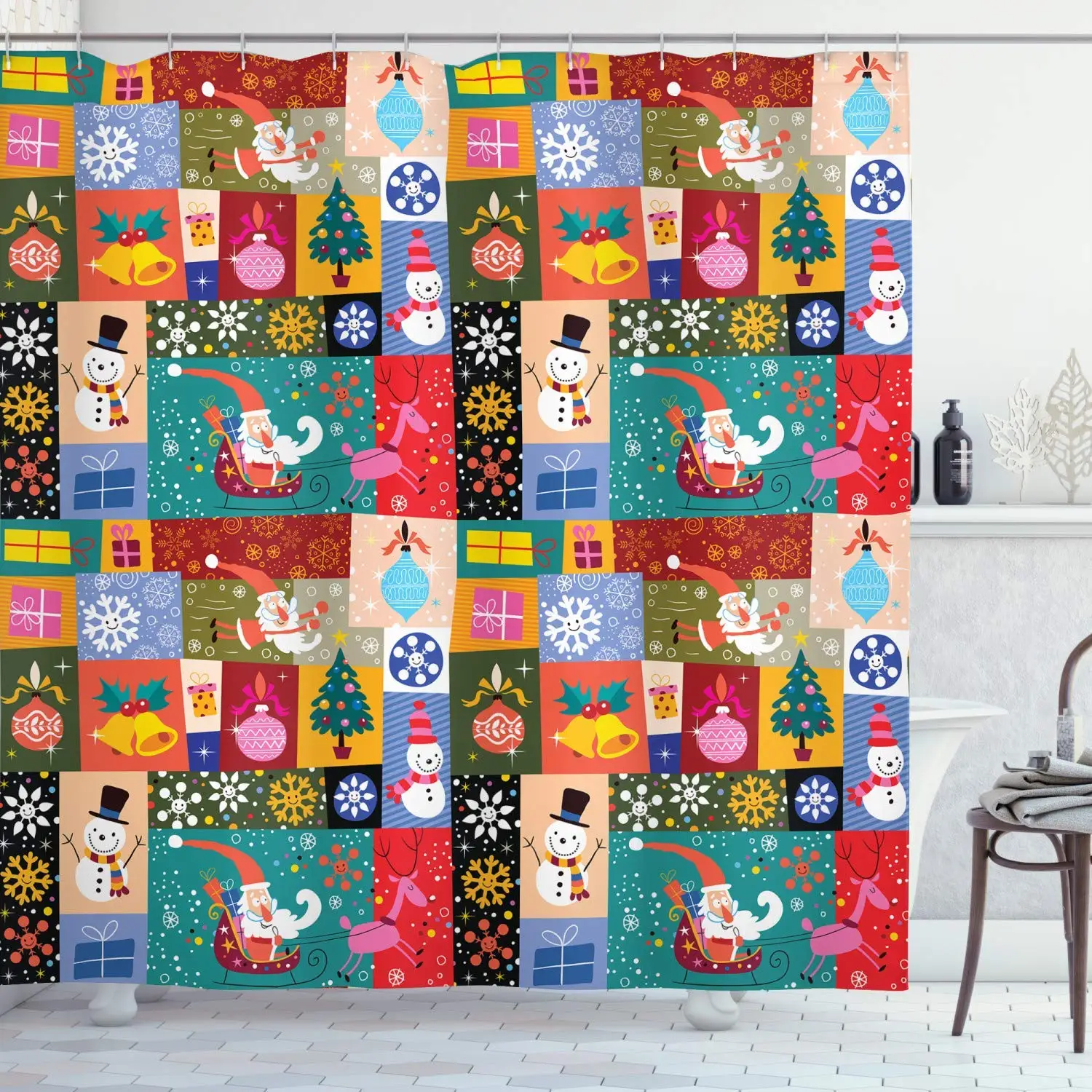 Занавеска для душа в ванную комнату с рождественскими мотивами и забавными