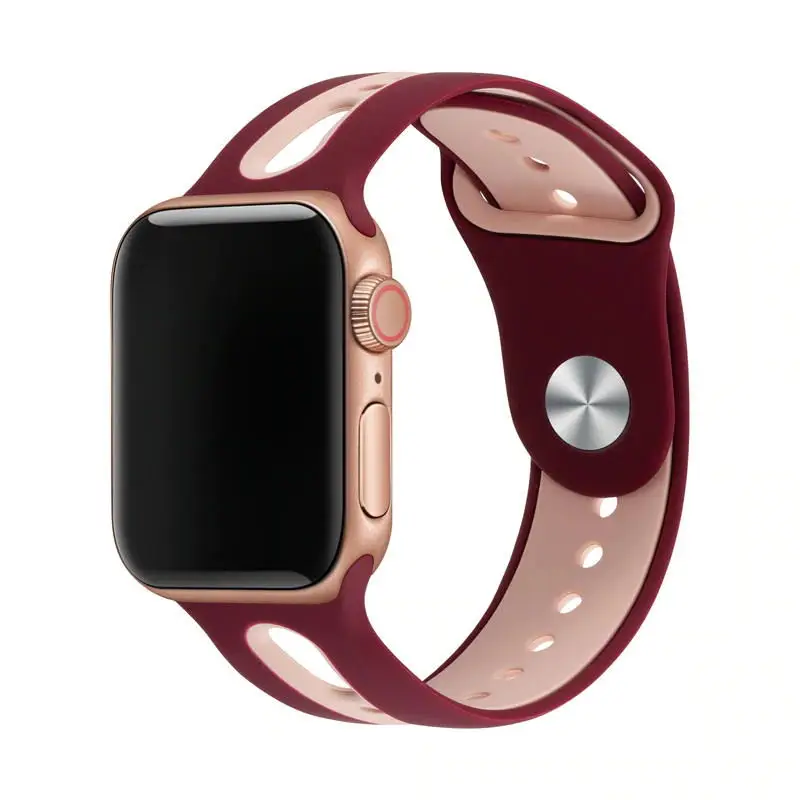 Силиконовый ремешок для apple watch band 44 мм 40 мм наручных часов iWatch, ремешок 38 мм 42 мм дышащий спортивный ремешок Браслет apple watch 5 4 3 2 1 - Цвет ремешка: Wine  pink
