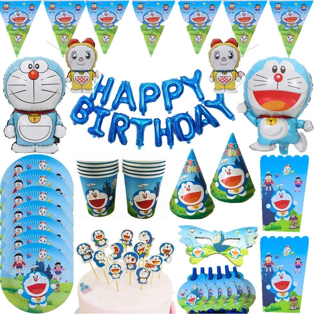 Doraemon тема вечерние скатерть украсить чашки тарелки Дети сувениры посуды