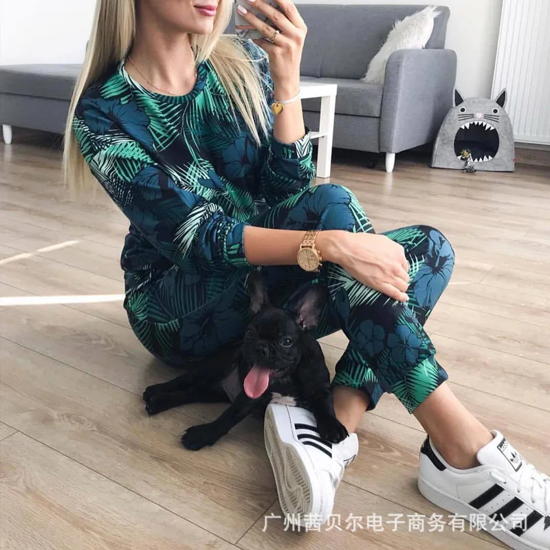 

2021 new printed round neck fashion casual suit