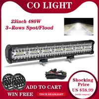 co light 3 rows 23 led light bar 480w led bar combo auto driving work light 12v 24v for offroad car tractor truck 4x4 suv atv