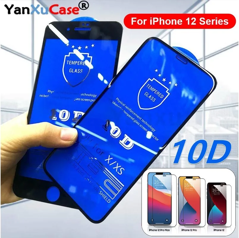 10D Tempered Glass For iPhone 13 12 Mini 11 Pro Max XS XR X 8 6S Plus SE2 Full Cover Screen Protector For iPhone 13 Pro Max