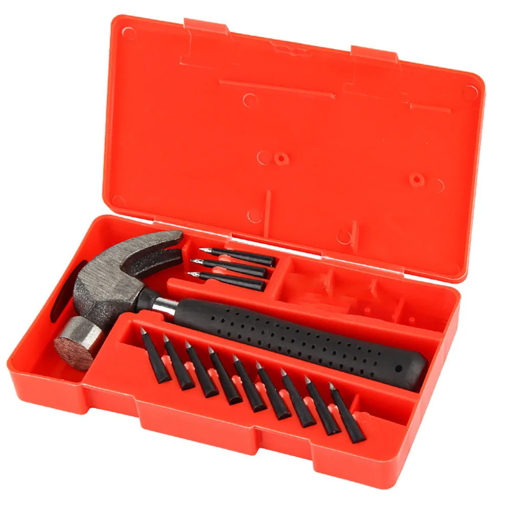 

New Emergency Tubeless Tire Repair Tool Kit With 15 Pcs Rubber Nails Fast Tire Repair Rubber Nail With Claw Hammer Carry Case