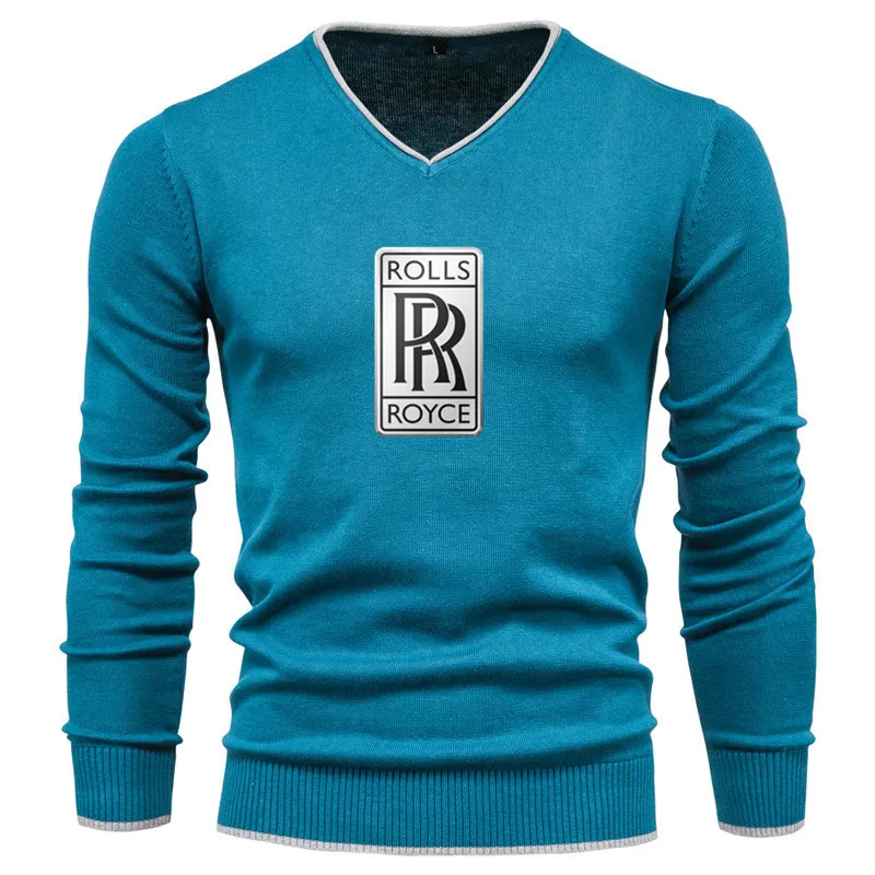 

2021 Autumn and winter men's trendy brand ROLLS CAR logo round neck pullover fashion slim printed bottoming shirt tops men