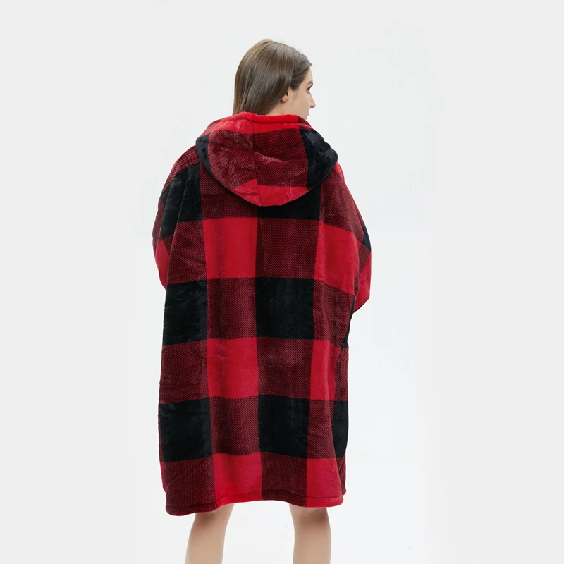 

Thicked Adult Winter Comfortable TV Blanket Wearable Plaid Warm Hoodie Fleece Weighted Lazy Blanket for Home Office Hotel Travel