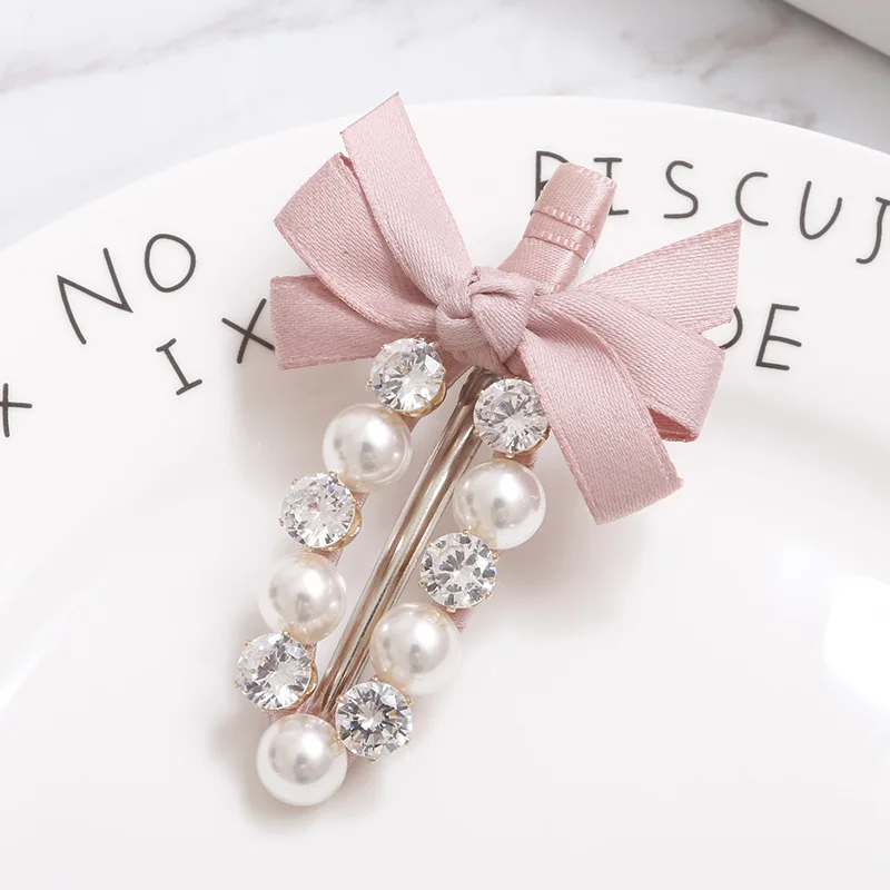 

Fashion Handmade Ribbon Bowknot Rhinestone Pearl Hair Clips Girls Women Lady Metal Crystal Hairpins Hair Accessories Barrette