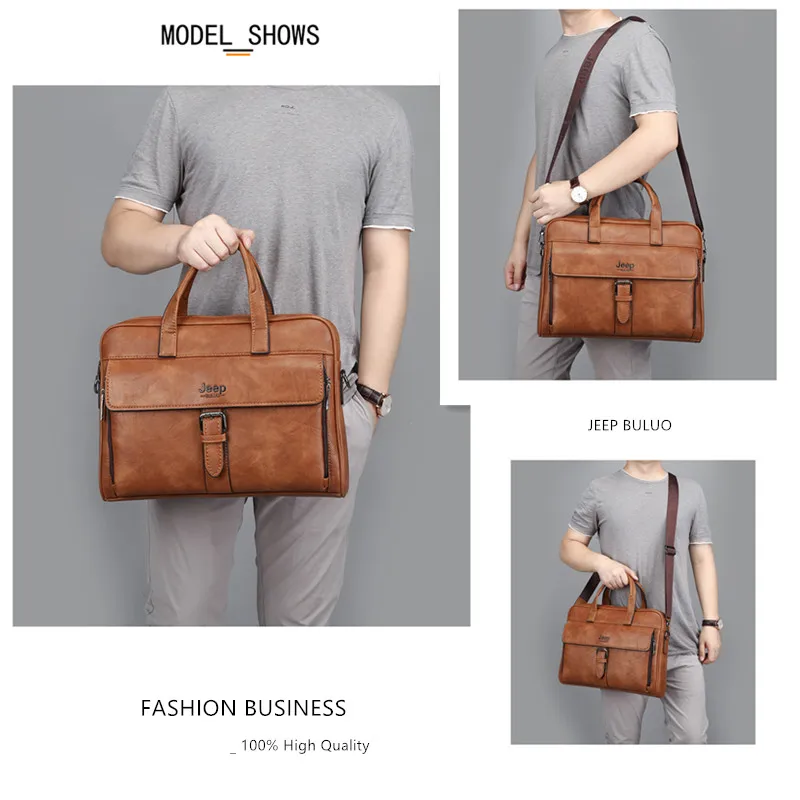 JEEP BULUO Famous Brand Business Briefcase Bag2pcs/set Split Leather Shoulder Bag Men office Bags For 13 inch Laptop A4 Causel