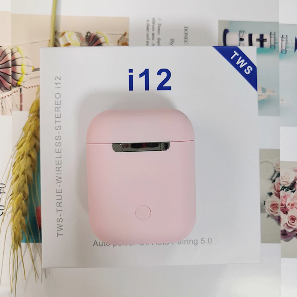 i12 c pink box I12 TWS оригинальные матовые bluetooth Беспроводные наушники Bluetooth 5,0 Pop Up Touch Беспроводная гарнитура спортивные наушники - Цвет: i12 c pink box