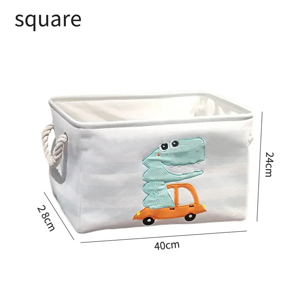 

Cute Cartoon Embroidery Canvas Linen Dinosaur Cartoon Canvas Storage Basket Folding Laundry Basket Dirty Clothes Organizer