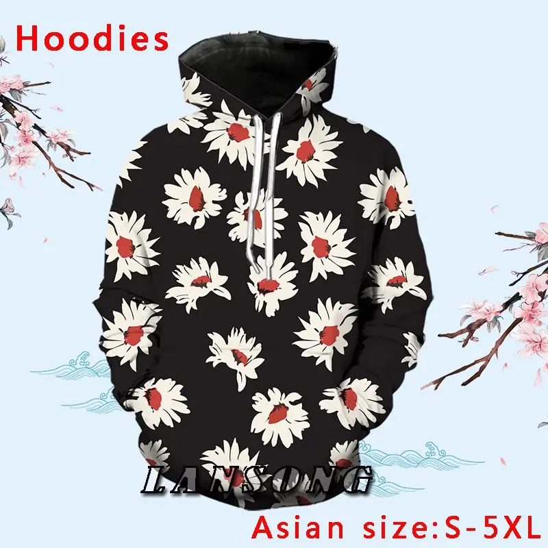 

Мужские и женские толстовки с цветочным принтом, в стиле Харадзюку
