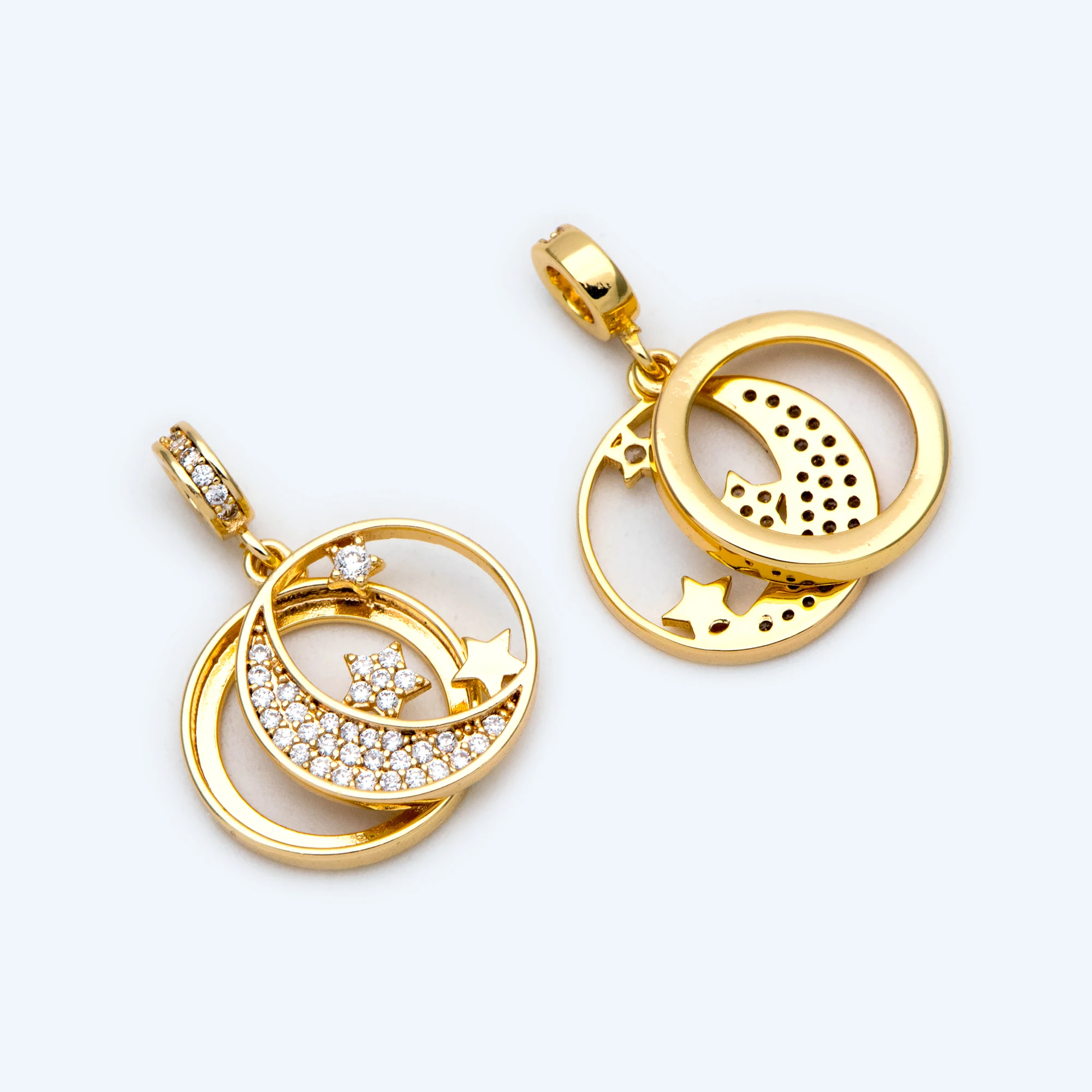 

4pcs CZ Paved Moon Charms, Gold Star Pendants, Jewelry Making DIY Material, Necklace Pendant Supplies (GB-1789)