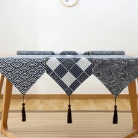 japanese style and wind cotton and linen table runner retro lattice geometric tea seat coffee long cloth table runner decoration