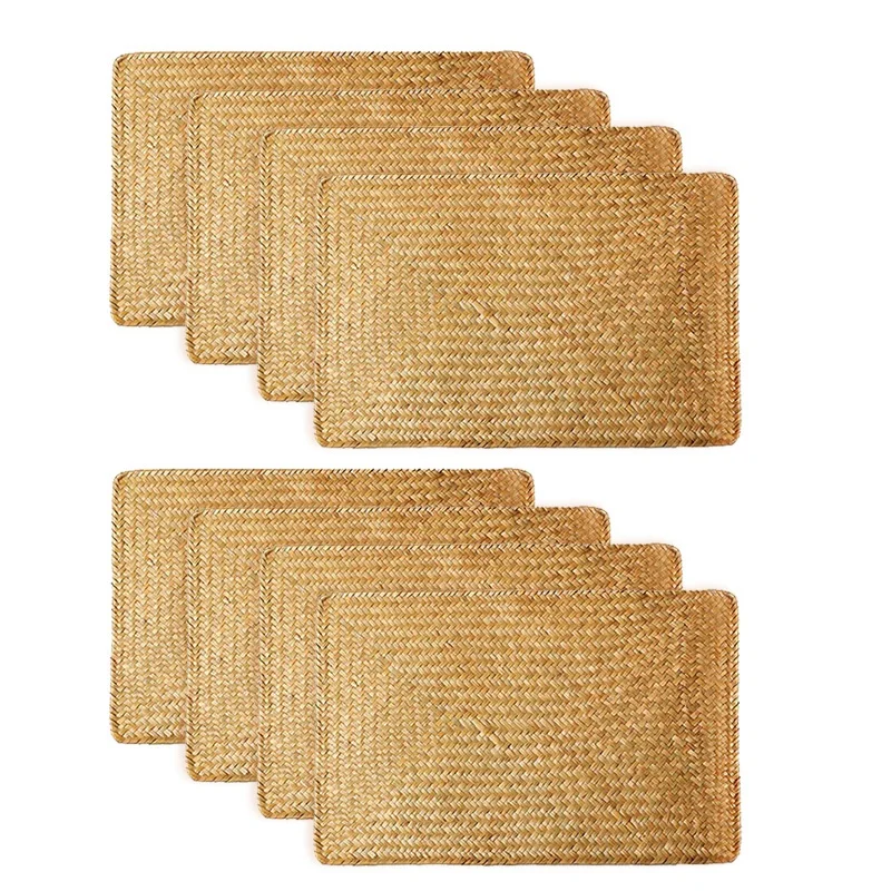

New Pack of 8, Natural Seagrass Place Mat, 17.7 x 11.8inch, Hand-Woven Rectangular Placemats Home Holiday Table Decoration
