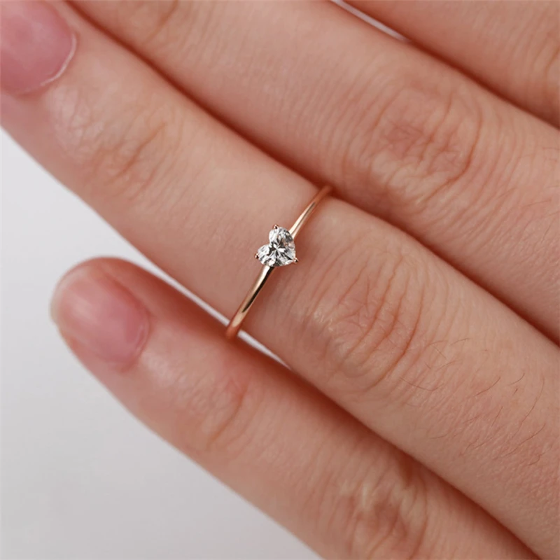 

Ailodo Cubic Zirconia Heart Rings For Women Romantic Engagement Wedding Female Finger Rings Simple Fashion Jewelry Girls Gift