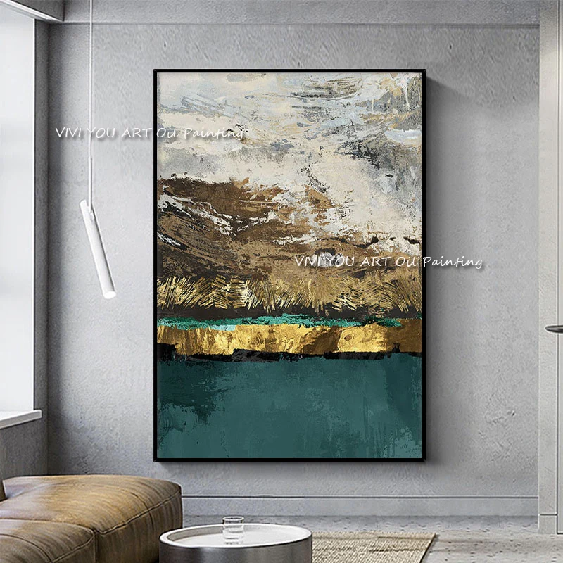 

Art Hand Painted Modern Abstract Gold Foil Oil Painting On Canvas Pictures Wall Art For Living Room Home Decoration No Frame