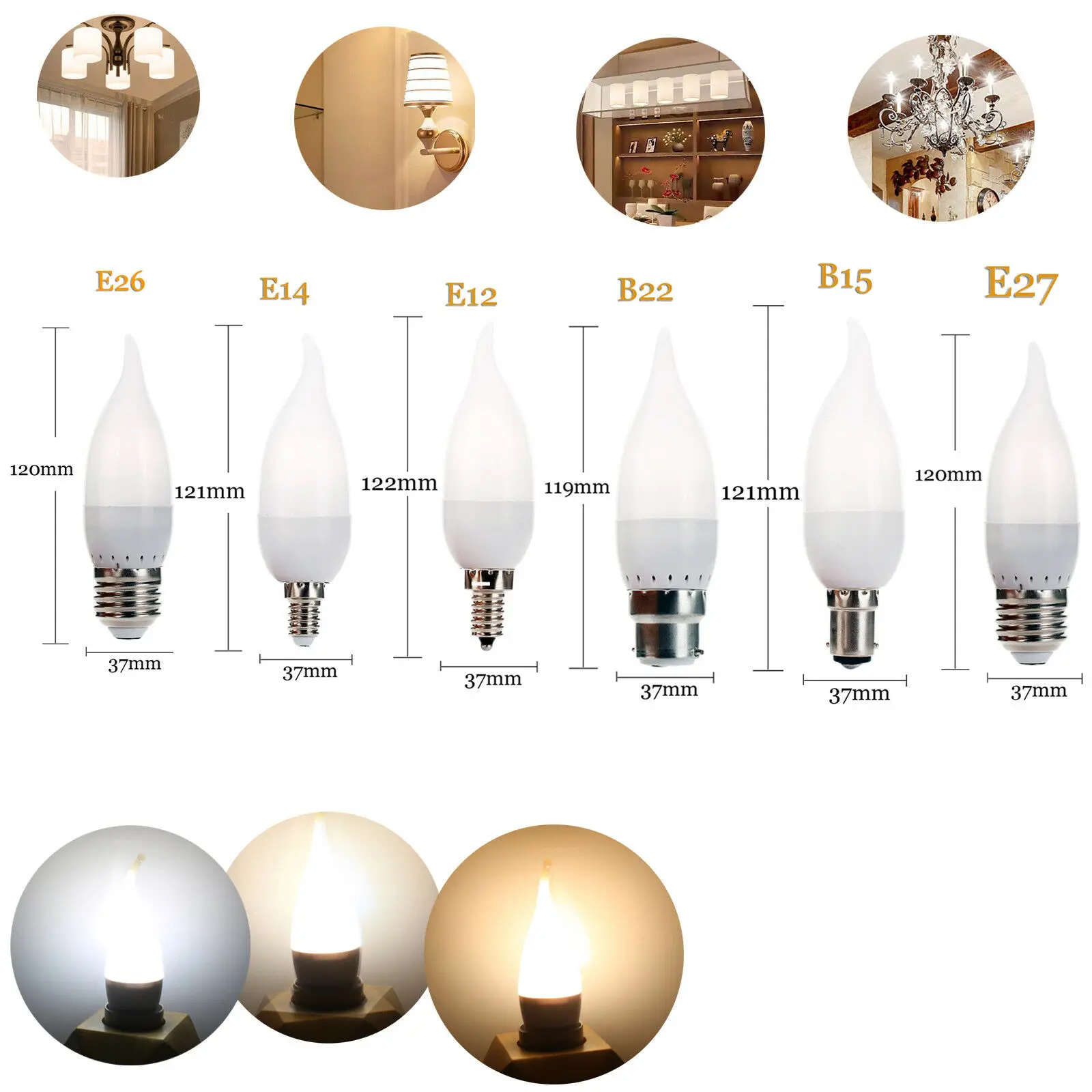 

AC85-265V LED Bulb Chandelier Flame Candle Light E12 E26 E27 E14 B22 3W Lamp 2835SMD Replace 25W Halogen Lamp Dimmable 220V 110V