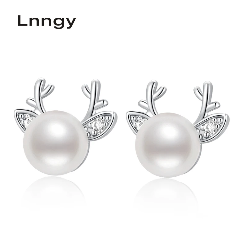 

Lnngy серебряные серьги-гвоздики 6-6,5 мм, натуральный пресноводный жемчуг, серьги-гвоздики в виде оленя, женские серьги для вечеринок, ювелирны...