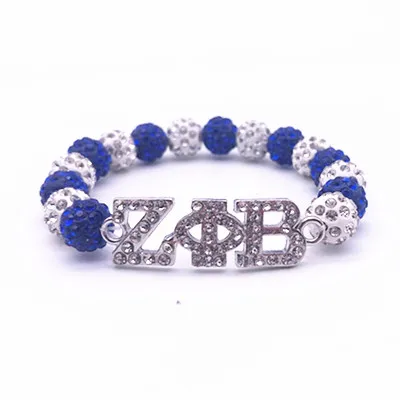 Белые синие Кристальные шарики бисер греческая буква зет Phi Beta Sorority Шарм Браслеты
