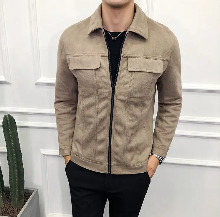 

Men deerskin jacket young men fur coat lapels, cultivate one's morality Lapel jacket youth short jacket business top men Self cu