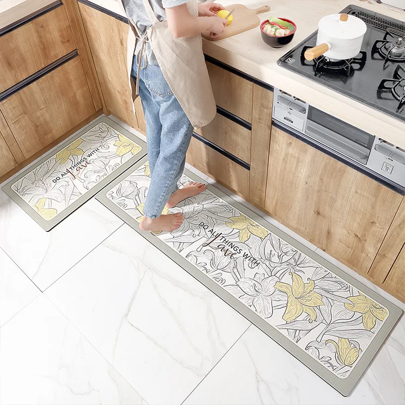 pu leather long strip kitchen carpet pvc doorway floor mats household dining room wipeable oil proof and waterproof non slip rug free global shipping