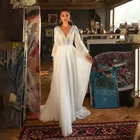 Женское свадебное платье в богемном стиле, кружевное платье невесты с рукавами-колокольчиками и V-образным вырезом, с открытой спиной, индивидуальный пошив, 2020