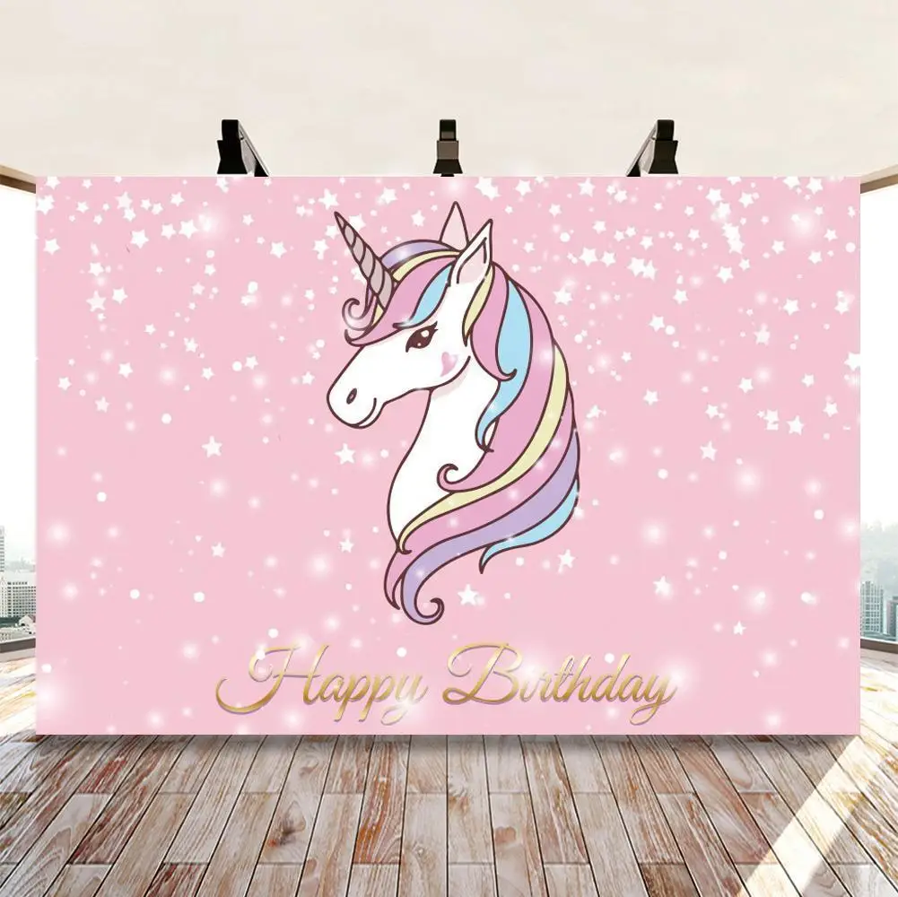 

Pink Girl Princess Unicorn Photography Backdrops Newborn Baby Kids Birthday Stary Cake Table Decor Background Family Party Photo