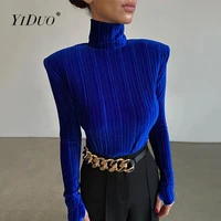 yiduo elegant long sleeve sexy backless turtleneck bodysuit women tops slim rompers velvet bodysuits club party body top 2022
