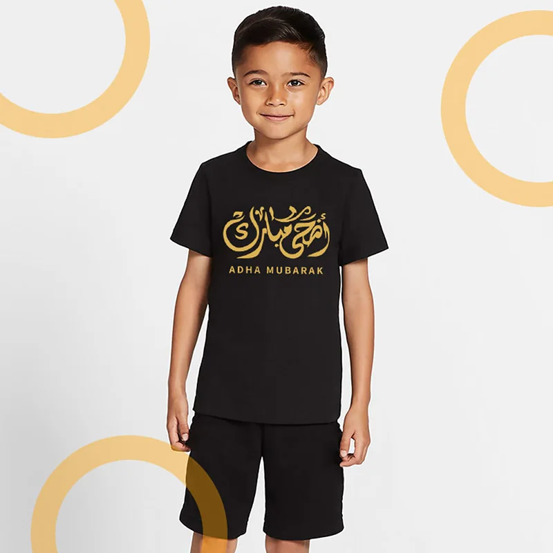 

Eid al-Adha kid Boys Girls Summer Clothes Set Fashion Cotton Print Casual Suit For Boy Girl T-Shirt + Shorts Children's Clothing