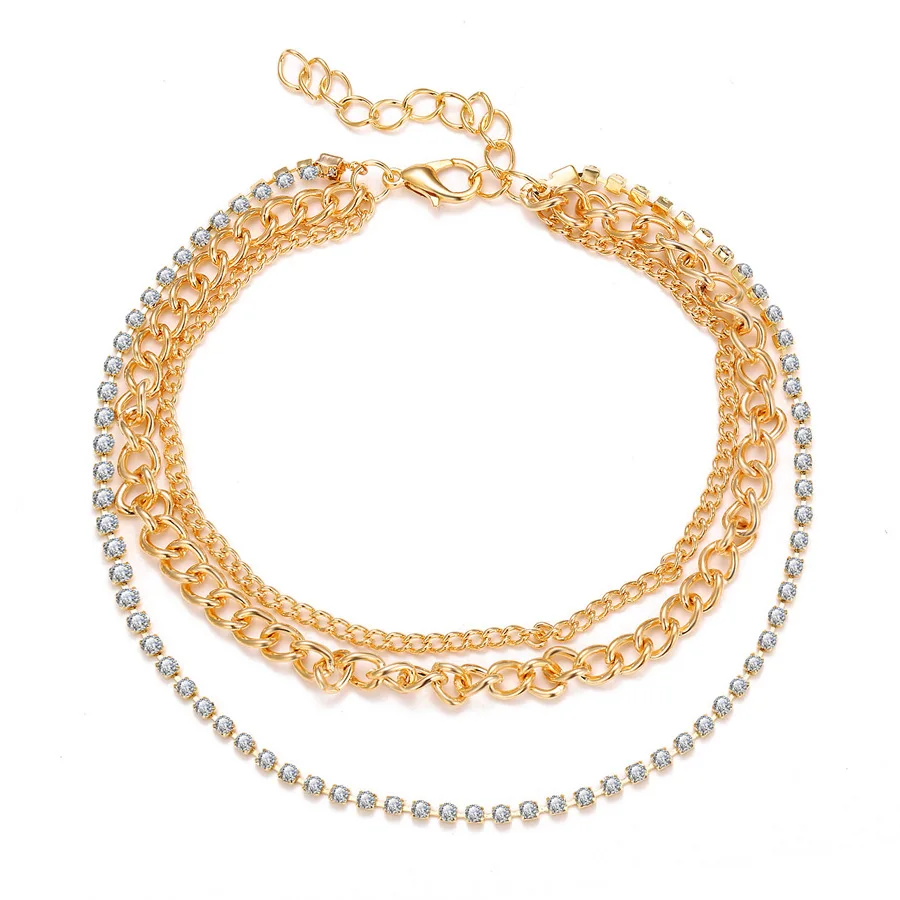 

8Seasons Bohemian Ankle Bracelet for Women Summer Rhinestone Gold Color Multi-layer Foot Chain Fashion Beach Barefoot Jewelry