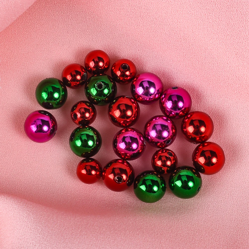 

30-50Pcs/Lot 8mm 10mm Round Plastic Loose Spacer Beads For Jewelry Making Supplies Handicraft Christmas Xmas CCB Charms Beads