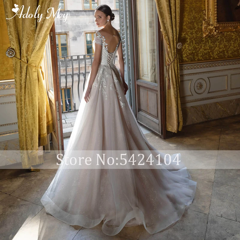 Винтажное платье для невесты Adoly Mey с круглым вырезом из блестящего тюля