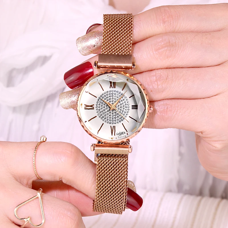 

2019 Brand New Watch Top Brand Luxury Ladies Watch Fashion Magnet Mesh Women Watch Trend Diamond Female Quartz Wristwatches