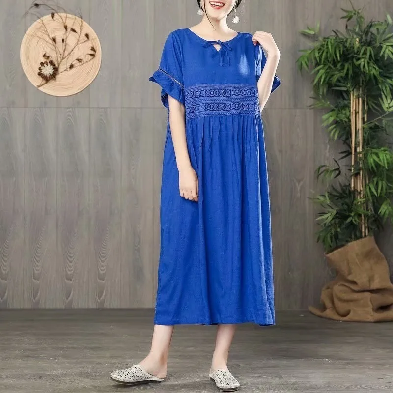 NINI WONDERLAND летнее винтажное одноцветное свободное кружевное платье в стиле пэчворк, женские винтажные платья, классические большие размеры