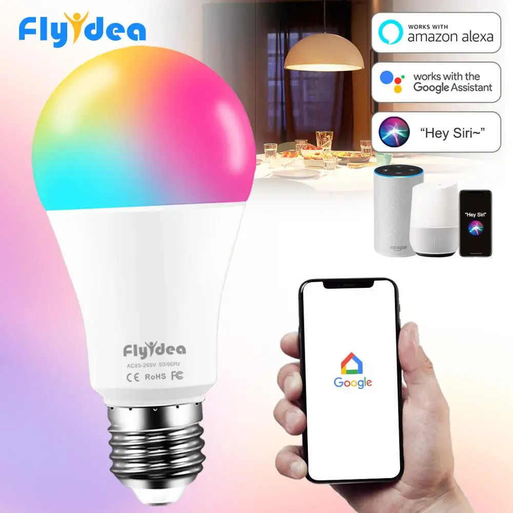 Умная Светодиодная лампа E27 B22 RGB 15 Вт Wi Fi с регулируемой яркостью переменный ток 110
