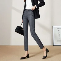 autumn winter gray suit pants womens office lady trousers professional work pants high waist ankle length tailored trousers