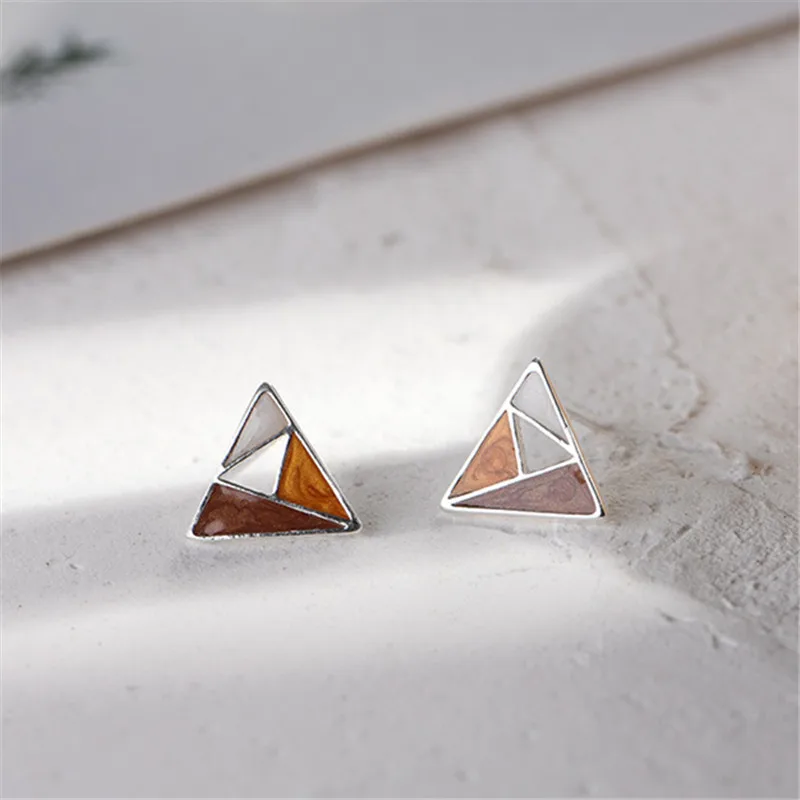

925 Sterling Silver Hypoallergenic Enamel Triangle Stud Earring for Women Girl Earrings Wedding Jewelry Gift Brincos eh1233