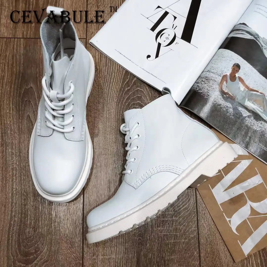 

CEVABULE Soft Split Leather Women White Ankle Boots Motorcycle Boots Female Winter Shoes Woman Punk Motorcycle Boots LYQ