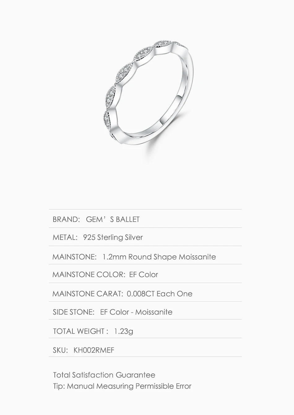 GEM'S BALLET Cadenza Moissanite кольцо 925 пробы Серебряное романтическое обручальное кольцо для женщин хорошее ювелирное изделие(0.08Ct 1,2 мм EF цвет