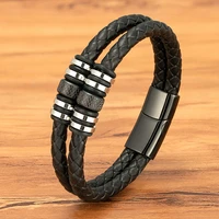 xqni stainless steel black leather bracelets for men fashion bracelet bangle double layers braided male female wristband jewelry