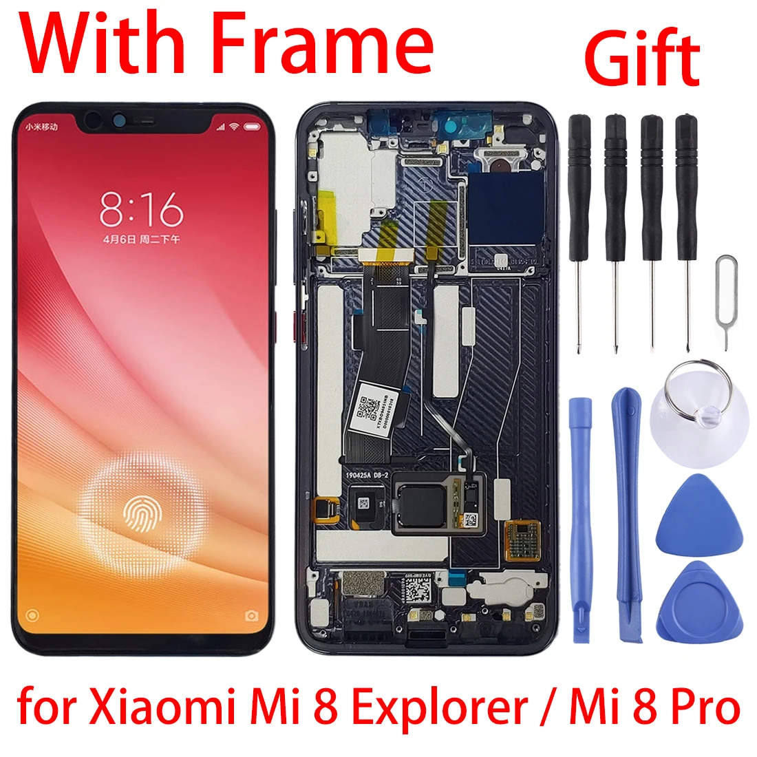 For Mi 8 Explorer / Mi 8 Pro LCD Screen and Digitizer Full Assembly with Frame for Xiaomi Mi 8 Explorer / Mi 8 Pro