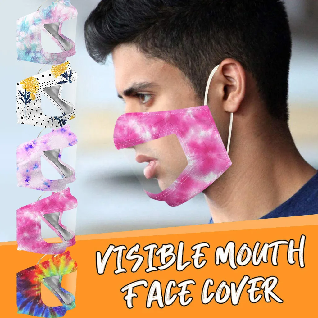 

5PC Face Masks Smile Communicator Face Mask with Clear Vinyl Visible Expression Lip Reading Mouth Cover 4 Patterns Mascarillas