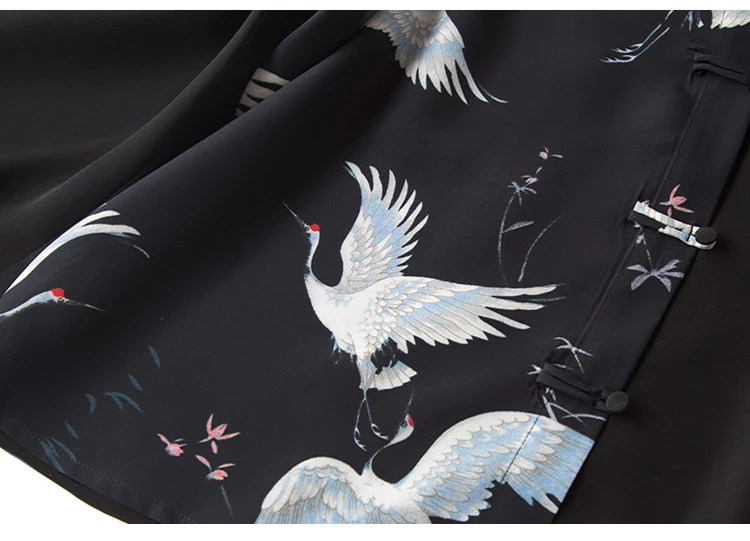 Женская шелковая блузка из 100% натурального шелка черная винтажная с принтом